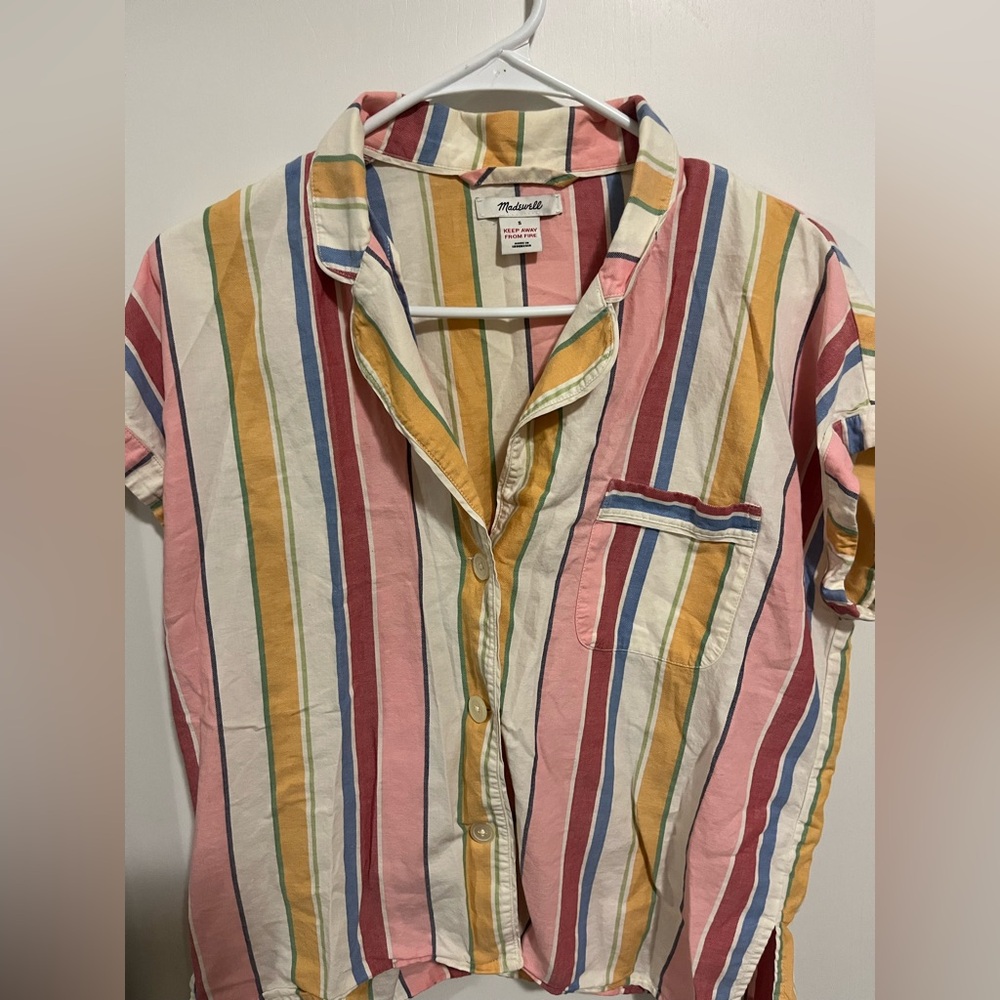 Madewell Bedtime Rainbow Stripe Pajama Short Sleeve Women’s Size Small - Picture 2 of 6
